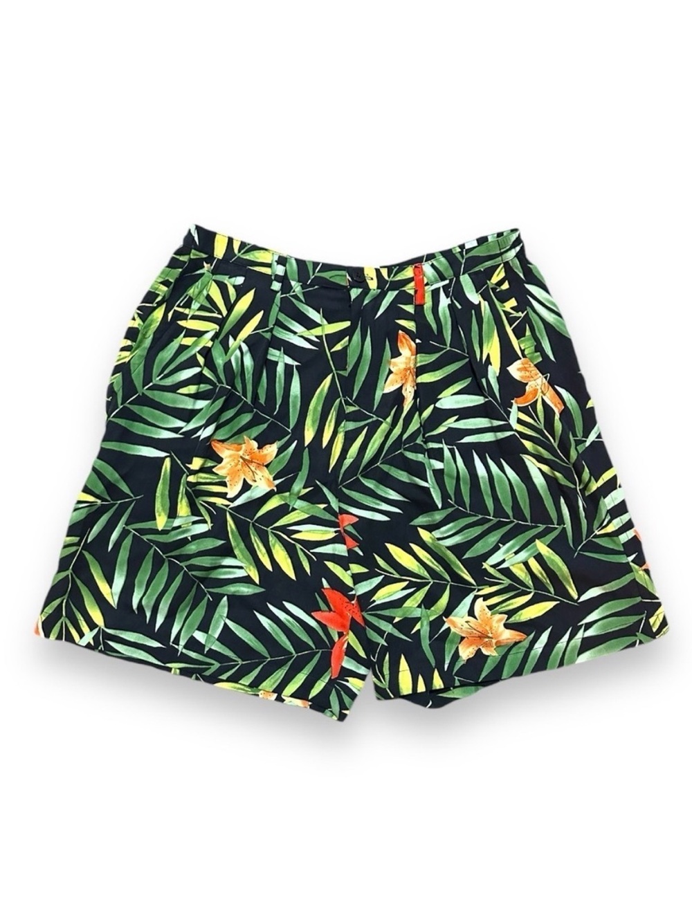 NWT Vintage 90s Honolulu Lulu Black Silk Tropical Shorts Women’s Size 12 Vacay